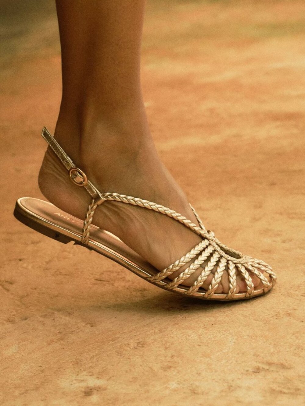 Woven Metallic Slingback Sandals - Gold